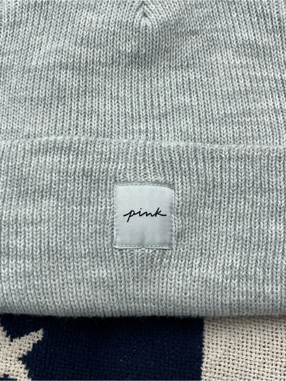 PINK Victoria's Secret Light Gray Knit Cuffed Beanie - Women's Winter Hat